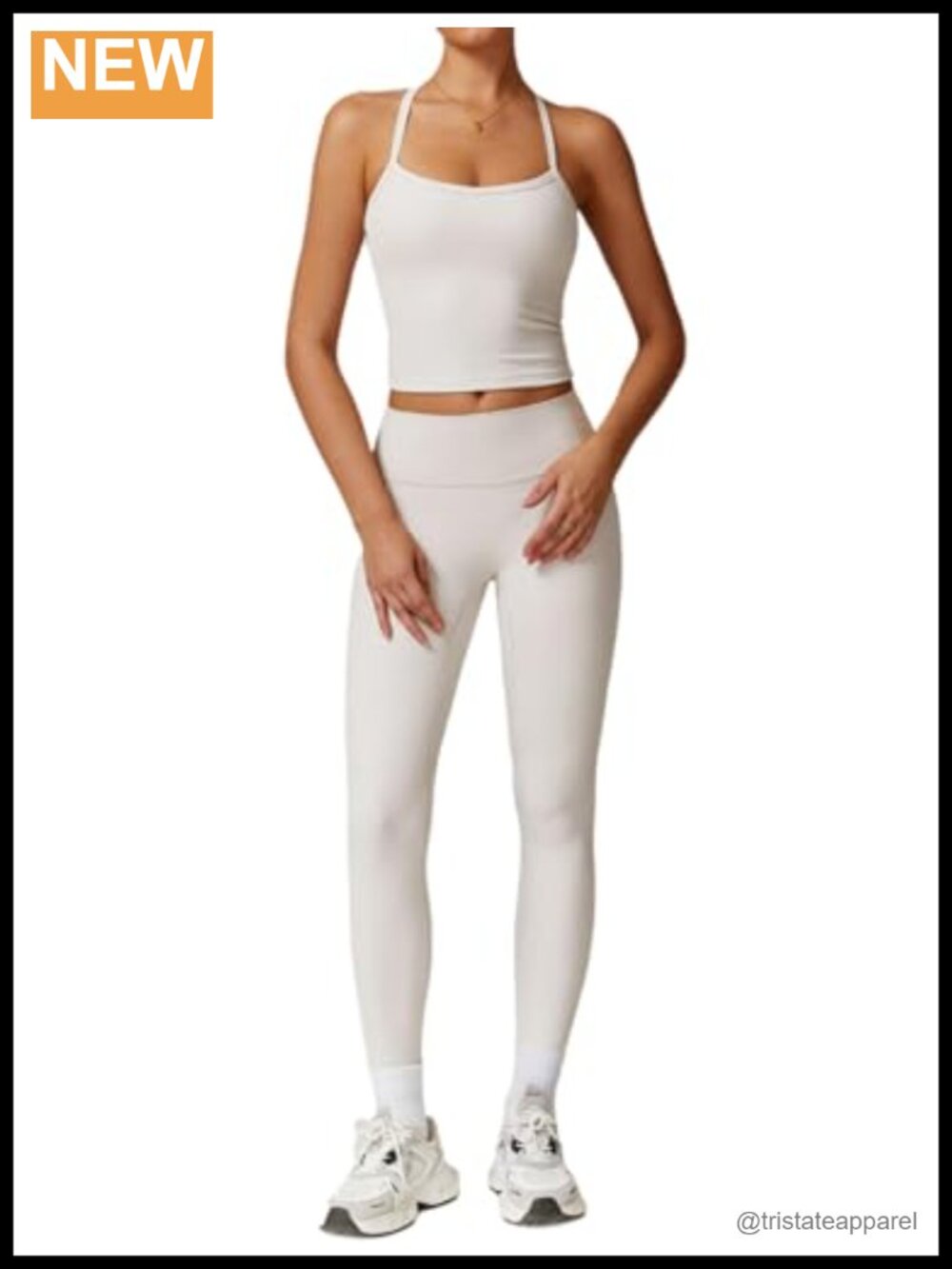Womens Workout Set Cross Back Tank Top High Waist Leggings Gym Outfit